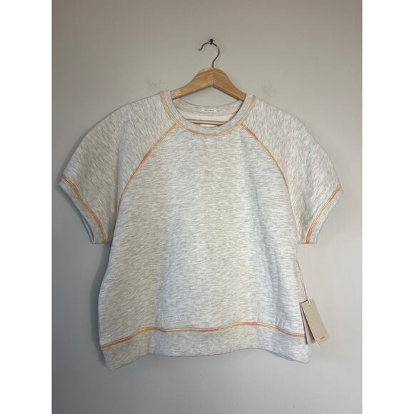 NWT Mother Short Sleeve Concert Tuck Cotton Blend Crewneck Top Gray Size: Medium - Picture 2 of 8